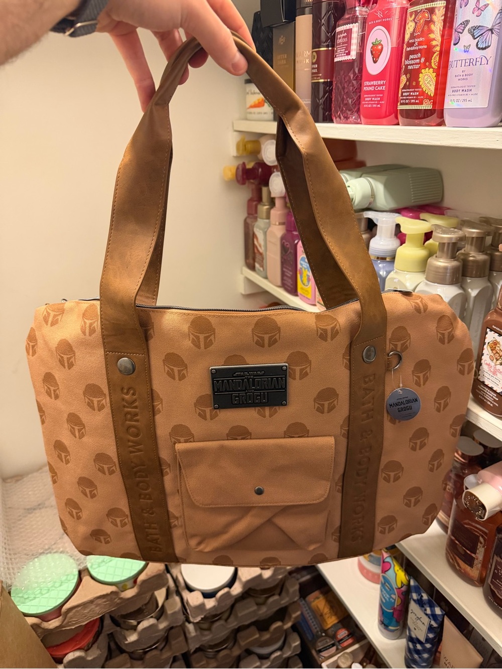 Bath & Body Works X Star Wars The Mandalorian/Grogu Tan Canvas Tote Bag